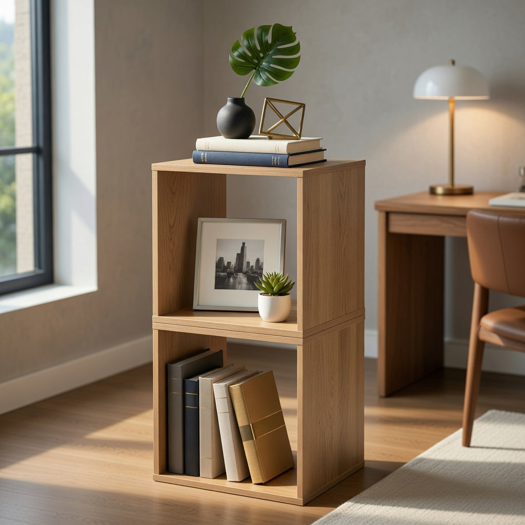 Spaco 2 Cubes Stackable Bookcase for Living Room and Study-Natural, Tall Bookshelf, Shelves for Living Room, Home Office, Bedroom, Balcony