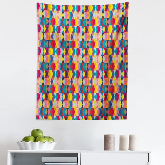 Geometric Tapestry, Colorful Rhombuses Repetition Modernistic Lozenges Art Contemporary Vibes, Fabric Wall Hanging Decor for Bedroom Living Room Dorm, 5 Sizes, Multicolor, by Ambesonne