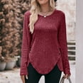 thumbnail image 5 of ShomPort Sweaters for Women Causal Scoop Neck Long Sleeve Ribbed Tops Split Hem Fall Ladies Blouses (Wine 3), 5 of 5