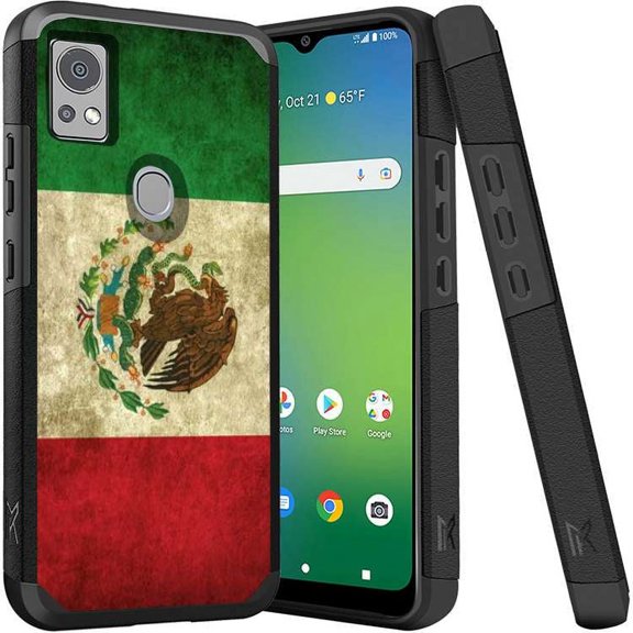ANJ  Shockproof Dual Layer Slim Hard Case   Tempered Glass Cover Compatible with Icon 5, AT&T Motivate 4 - Distressed Mexican Flag