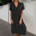 thumbnail image 2 of OSOLU Women Comfortable New Casual Solid Color Button Mid-Length Short Sleeve Loose Shirt Casual Dress Soft Sundress Vacation 2025 Elegant Classy Dresses, 2 of 4