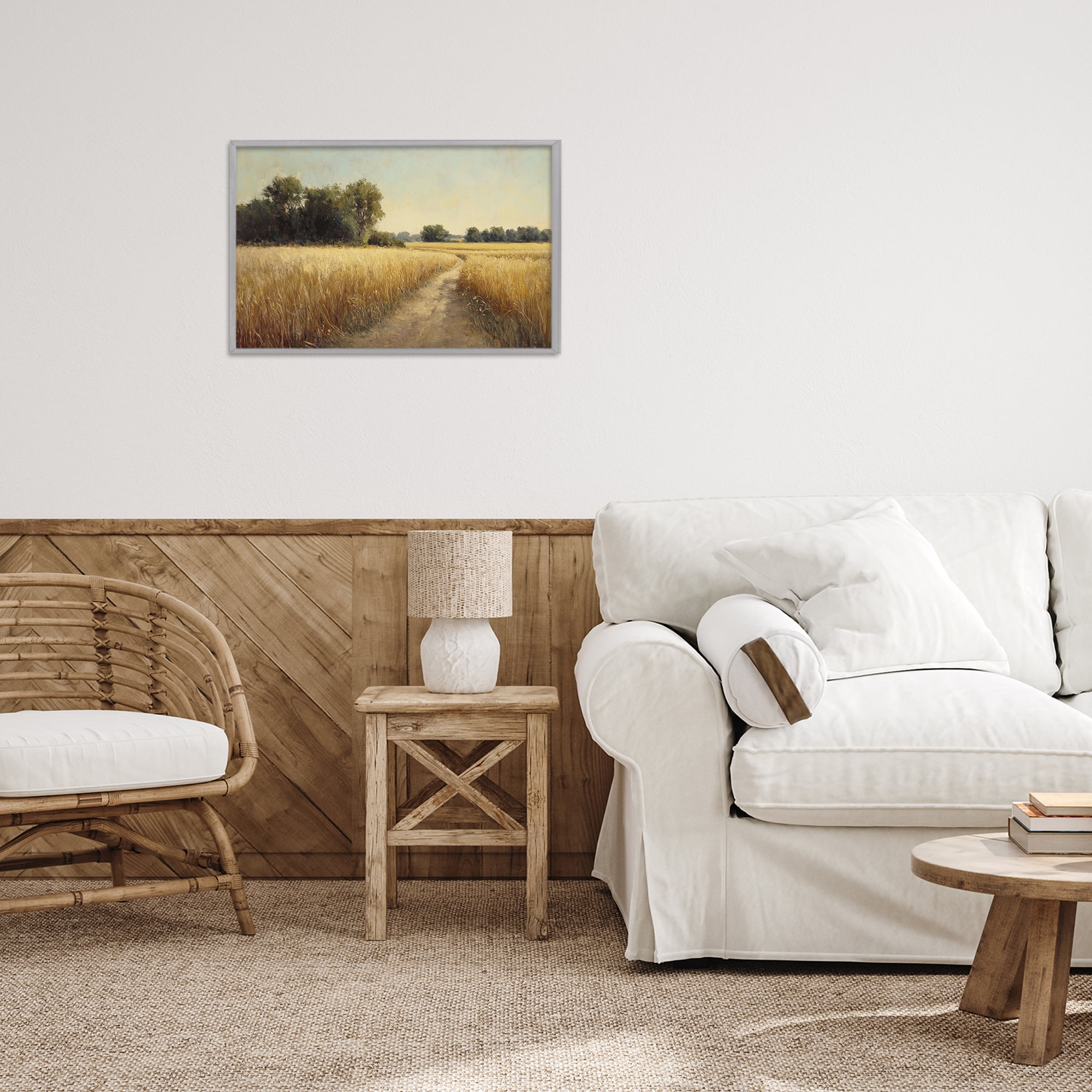Stupell Industries Sunlit Country Wheat Path Gray Framed Giclee Art, design by Petal Prints Design