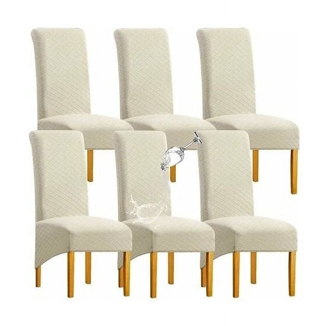 Fundas elásticas para sillas de comedor de jacquard, diseño elegante, ajuste universal, fundas lavables para proteger sillas de respaldo alto (juego de 6, beige)