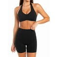 thumbnail image 3 of Workout Sets for Women 2 Piece Wrinkles Halter Sports Bras High Waist Biker Shorts Exercise Gym Yoga Outfit Black L, 3 of 8