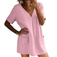 thumbnail image 4 of Efsteb Women's Cotton Tunic Dress V-Neck Short Sleeve Casual Loose Fit Short Dress with Side Pockets （Pink,XL）, 4 of 7