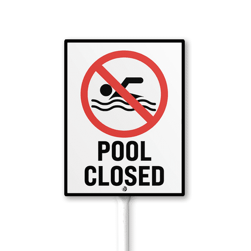 Caution Safety Sign Pool Closed Sign with Stake 7x8.8inch Aluminum Outdoor Decoration Sign Rustproof Sturdy Aluminum Sign for Outdoor Use Easy Install Set of 1