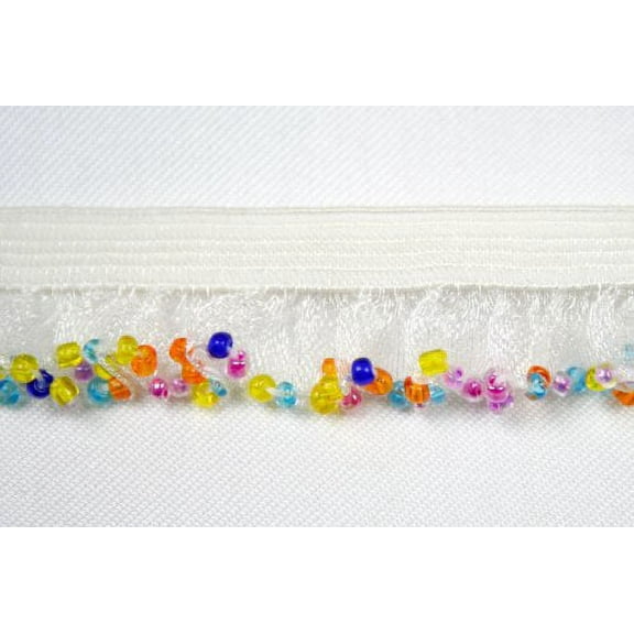 Altotux 3/4" Elastic Ruffle Beaded Fringe Trim Colorful Glass Bugle Bead By Yard