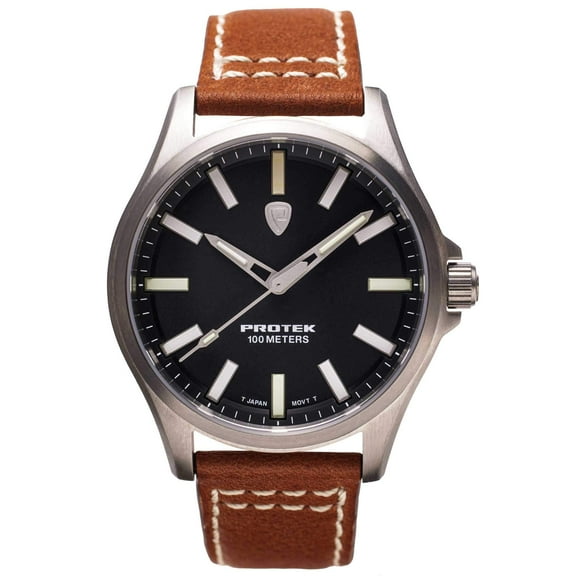 Protek 3001 Unisex Field Series Black Dial Leather Strap Watch