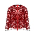 thumbnail image 4 of Aiihoo Kids Sparkly Sequin Bomber Flight Jacket Baseball Jackets Hip-hop Modern Dance Coat Tops Red 14, 4 of 6