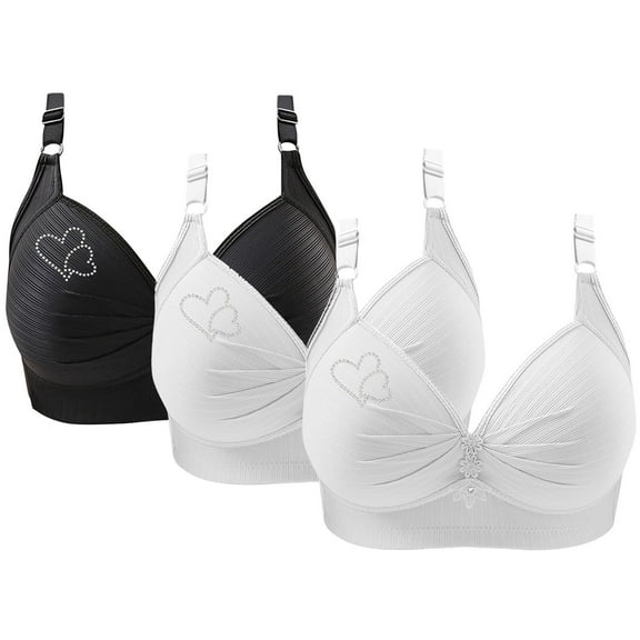 WCJM Black 3 Pack Sports Bras for Women 2026 Comfortable V Neck No Underwire Bra Adjustable Strap Breathable Soft Bras