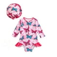 thumbnail image 1 of REDARER Girls Floral Print Swimsuit Rash Guard Bathing Set Cute Toddler Kids Beach Pool Party Wear, 1 of 4