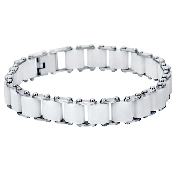 Minnieouse de cerámica blanca y negra, brazaletes de eslabones de cadena de acero inoxidable, joyería, brazalete de 12mm de ancho con decoración Ropa, zapatos y accesorios Miscelánea Blanco Minnieouse AP014714-02