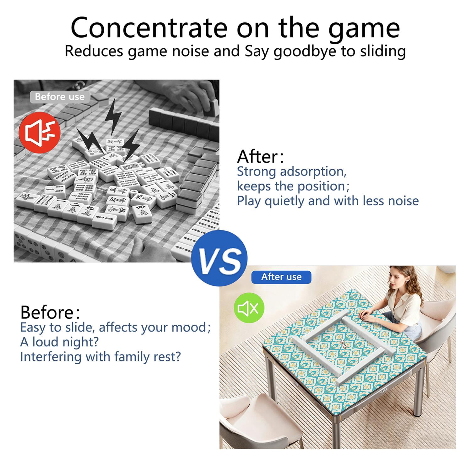 Boho Design Non-Slip Rubber Game Table Mat 31.5x31.5 Inch Extra Large Mahjong Surface with Quiet Texture for Card Games Board Games and Game Nights