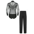 thumbnail image 2 of Xnihocha Mens Latin Dance Outfit Deep Vneck Long Sleeve Tassel Bodysuit+Pants Chacha Salsa Jazz Dancewear Black L, 2 of 7