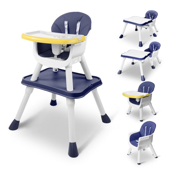 DOREROOM 4-in-1 Convertible Polypropylene High Chairs with Removable Tray, Blue