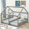 thumbnail image 2 of MODERNLUXE Wood Twin Size Platform Bed, House Floor Two Beds in One, Two Shared Beds, Gray, 2 of 9
