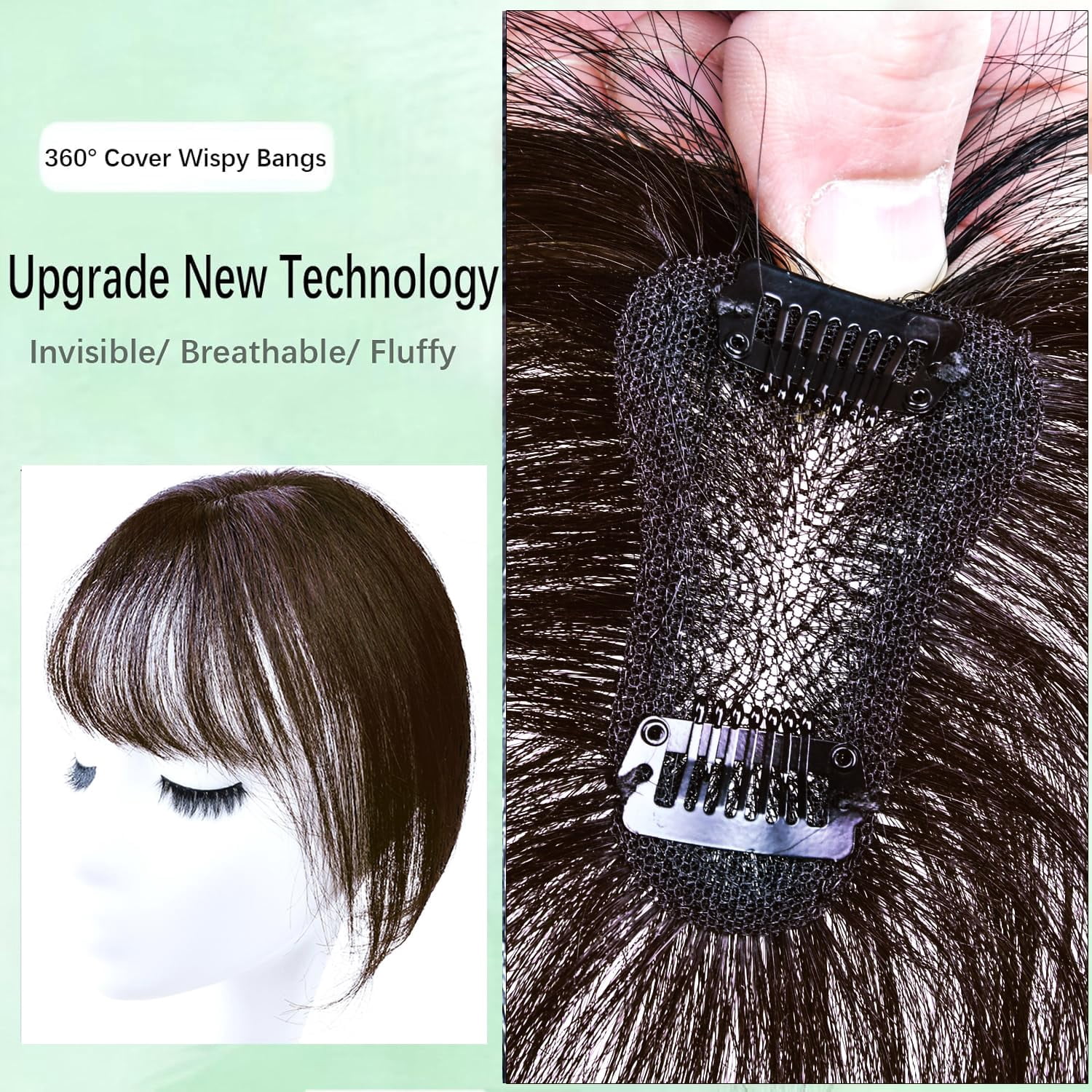Bangs Hair Clip, Clip in Bangs Hair Toppers for Women 100% Real Human Hair, Clip on Bangs 360° 3D Cover Wispy Fake Clip in Hair Extensions for Women Daily (Dark Brown)
