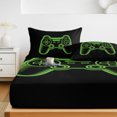 thumbnail image 6 of Twin Sze Fitted Sheet Set - Green Game Controller 2 Piece Bedding Sets 16" Deep Pocket Fitted Sheet with 1 Pillowcase, Modern Art Gaming Handheld Black Brushed Microfiber Hotel Luxury Bed Sheets, 6 of 9