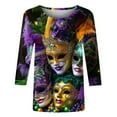 thumbnail image 5 of TrendVibe365 Mardi Gras Ladies Tops and Blouses 3/4 Sleeve Plus Size with Crew Neck Polyester Casual Mask Printed Mardi Gras Celebrations Blouse Tops for Mardi Gras Event Purple 3XL, 5 of 5