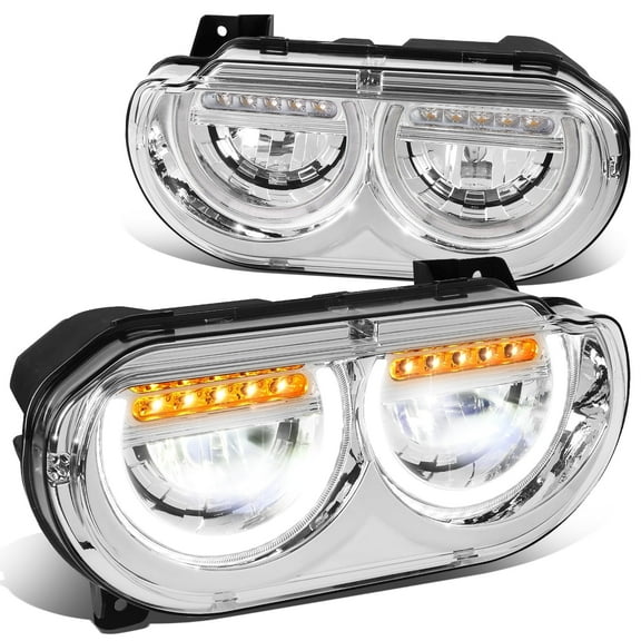 DNA Motoring Chrome LED Sequential Signal Headlight Lamps Fits 2008-2014 Dodge Challenger