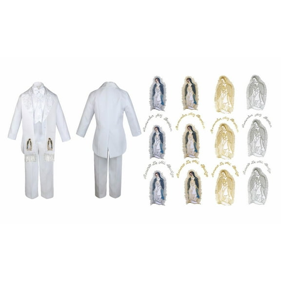 New Baby Boy Christening Baptism White Tail Suit Stole Virgin Mary Maria Sm-7