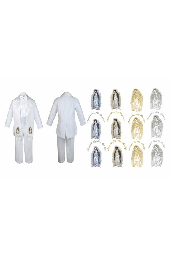 New Baby Boy Christening Baptism White Tail Suit Stole Virgin Mary Maria Sm-7
