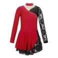 thumbnail image 3 of Alvivi Kids Girls Sparkly Rhinestones Lace Splice Figure Ice Skating Ballet Dance Dress Burgundy 8, 3 of 7