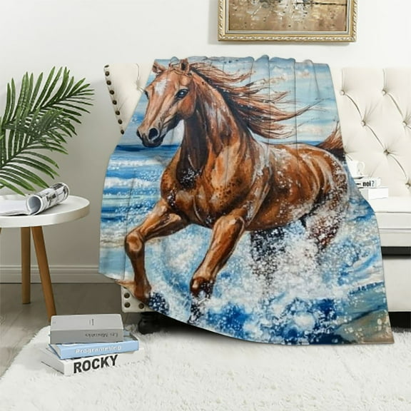 BCIIG Watercolor Horse Blanket, Soft Fuzzy Lightweight Animal Flannel Throw Blanket for Couch, Bed, Travel & Outdoor Use, Warm Fluffy Cozy Decor Blankets for Adults Kids Women Girls 40x50in