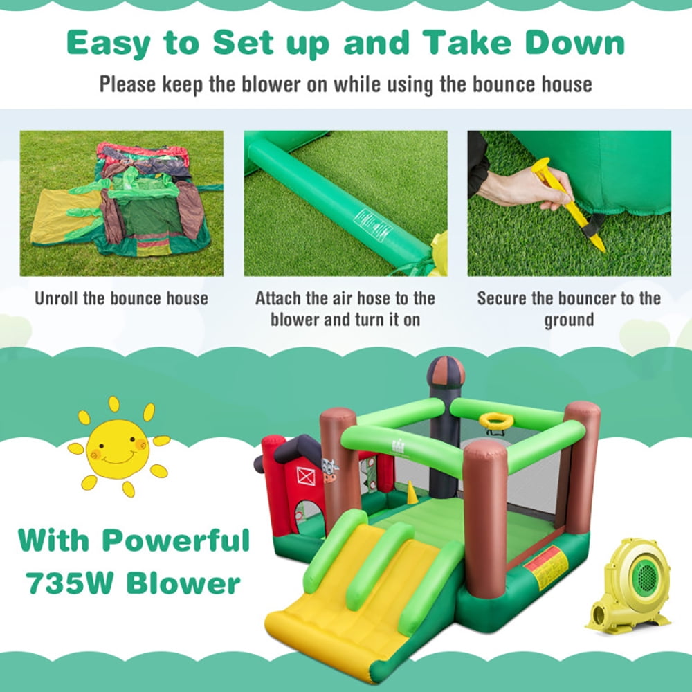Aimee Lii Farm Themed 6-in-1 Inflatable Castle with Trampoline and 735W Blower, Bounce House for Kids 3-10 Aimee Lii Farm Themed 6-in-1 Inflatable Castle with Trampoline and 735W Blower, Bounce House for Kids 3-10