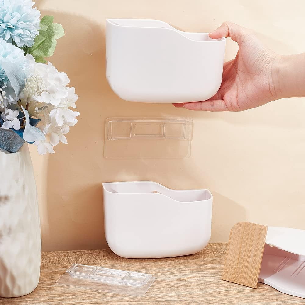 3Pcs Adhesive Wall Mount Control Holder No Punching Phone Organizer Box Adhesive Control Holder Wall Mount Remote Tray Remote Organizer Box Home Office Desk Phones Charging diy White