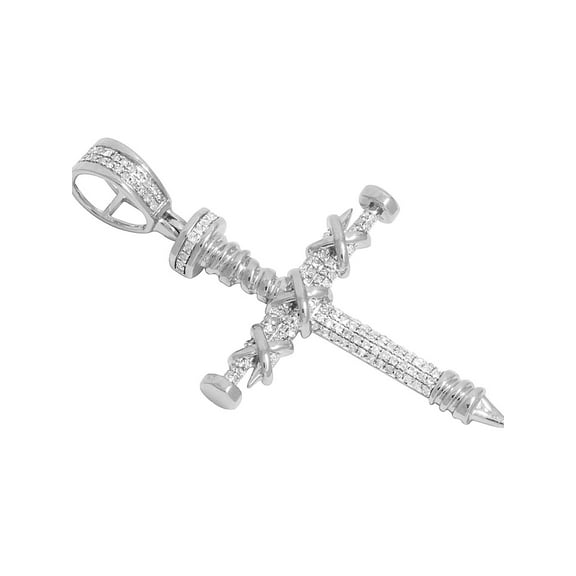 10K White Gold Genuine Diamond Nail Cross Pendant 0.26 ct 1.8"