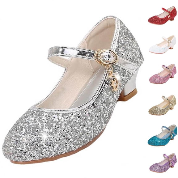 Bxsruta Little and Big Girls' Sequins High Heels Performance Shoes for Wedding Party Flower Girl