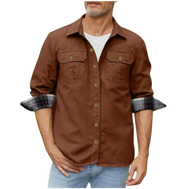 Men's Winter Casual Solid Color Lapel Button Long Sleeve Cargo Coat