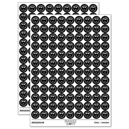 Heart Eye Love Emoticon Face Doodle 200+ Round Stickers - Black - Gloss Finish - 0.50 Size