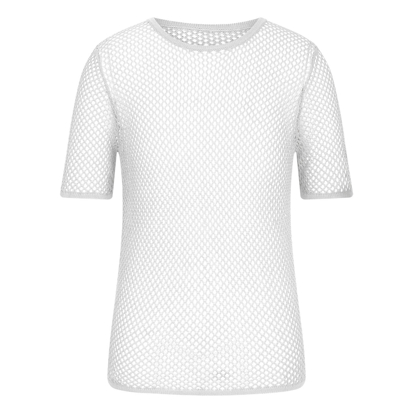 white fishnet top short sleeve