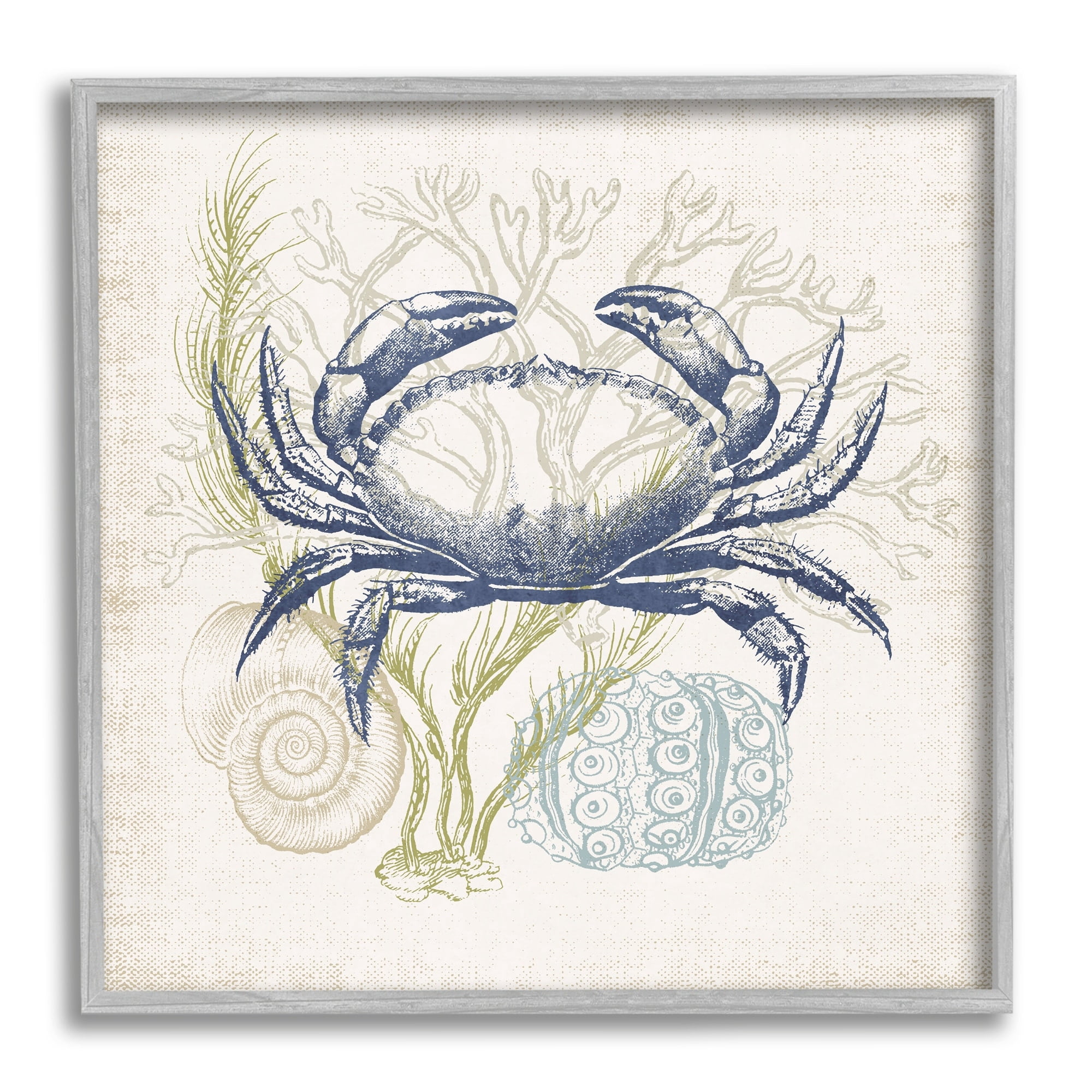 Stupell Industries Layered Sea Life Crab Marine Botanical Patterns Graphic Art Gray Framed Art Print Wall Art, Design by Victoria Barnes
