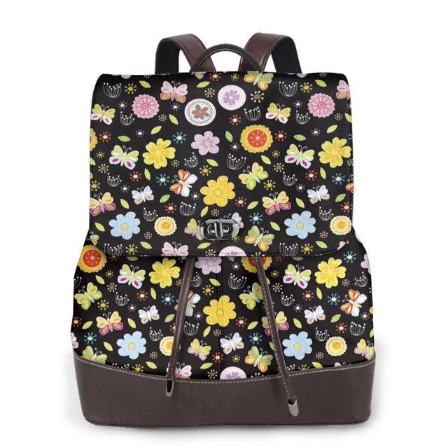 Disketp Flower Butterfly Mochila de Cuero para Mujer, Bolso de Espalda Antirrobo con Estilo para Viaje, Trabajo y Uso Diario