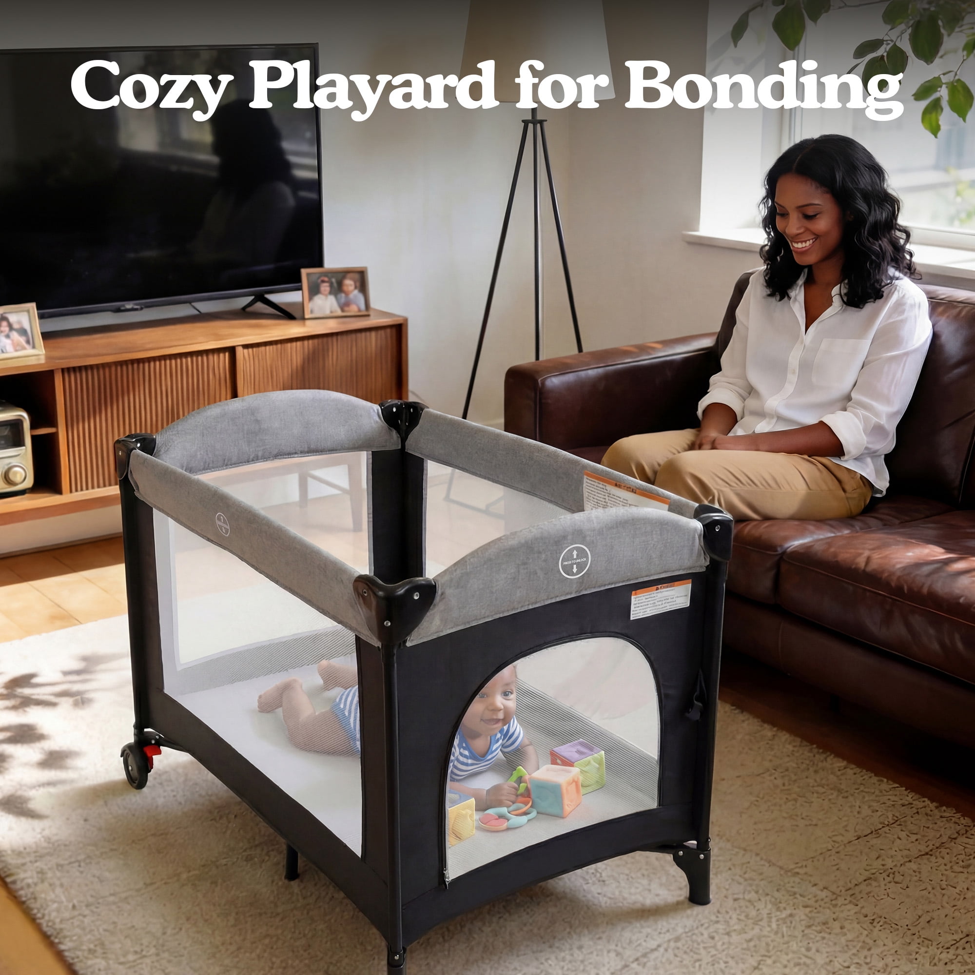 LINLUX Foldable Baby Bedside Crib Bassinet, Infant Pack and Play Playard, Newborn Playpen Changing Table,Gray