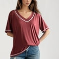 thumbnail image 2 of Jamicy Hauts à Manches Courtes pour Femmes Tenues de Printemps T-Shirts à Manches Courtes Col en V Contrasté, 2 of 7