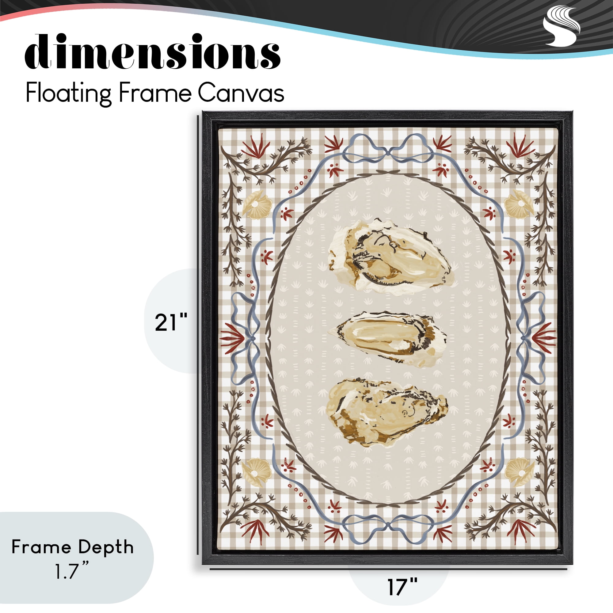 Stupell Industries Vintage Oyster Trio Black Framed Floater Canvas Wall Art, design by Vero Illustrates