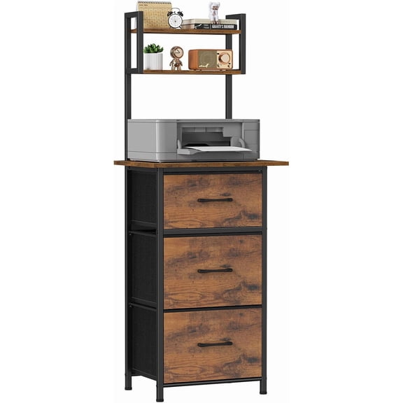 3 Drawer Tall File Cabinet with 19.7'' Extended Desktop, 3-Tier Filing Cabinet for Home Office 51.6''H Vertical File Cabinet Printer Stand with Drawers, Fits A4/Letter/Legal,Rustic Brown