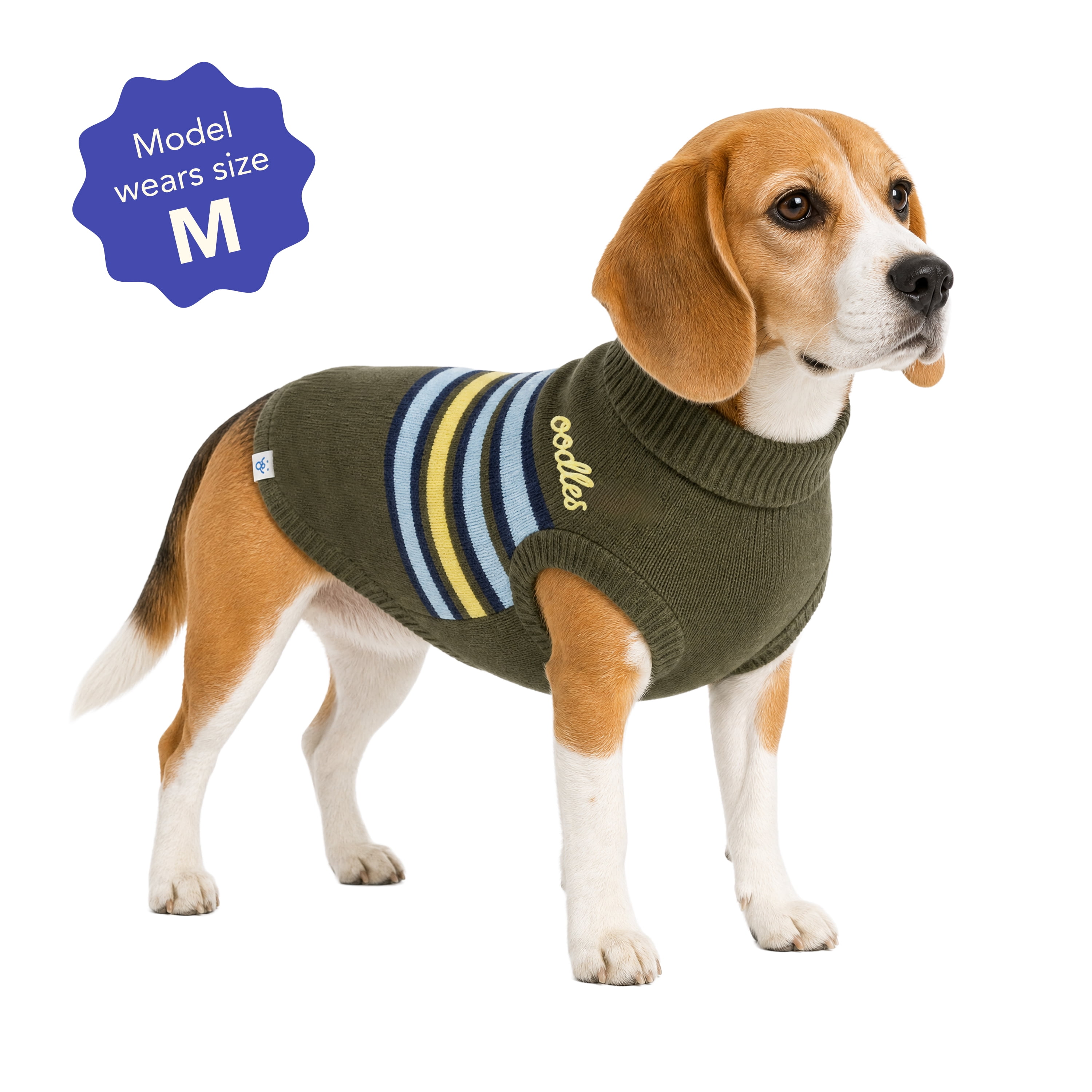 Oodles Striped Fall Turtle Neck Dog Sweater, Green Medium