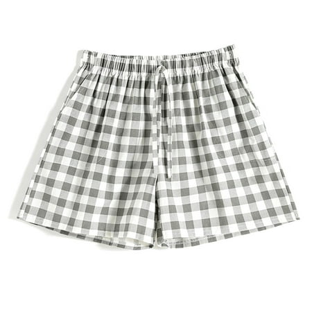 

Women Print Plaid Wide Leg Pants Comfort Drawstring Loose Casual Pajama Shorts