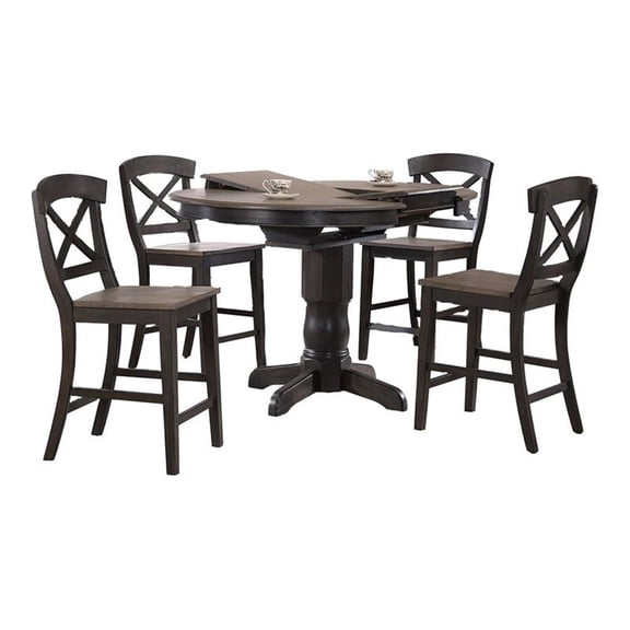 5-Pc X-Back Wood Dining Set in Gray/Black Stone
