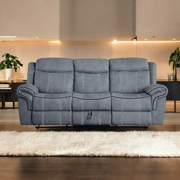 Zubaida Two Tone Gray Velvet Recliner Sofa - USB Port & Drop Down Table for Extra Comfort