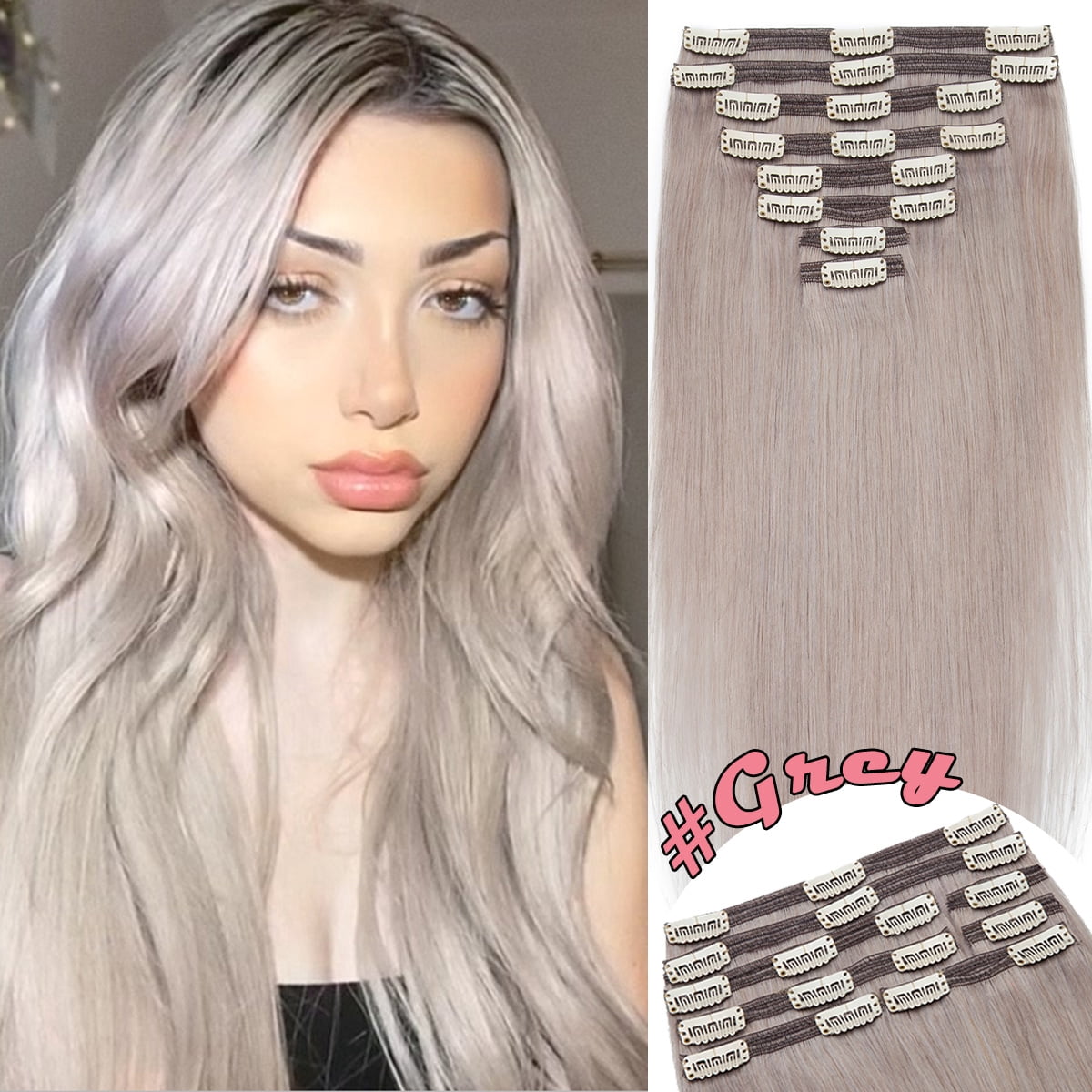 HAIRRO Jet Black Clip in 100% Human Hair Extensions Remy Hair Extensions Clip in Human Hair Color 1 Natural Hair Clip in Extensions for Thin Hair 8 Pieces 120Grams 24 Inch Black Hair Extensions