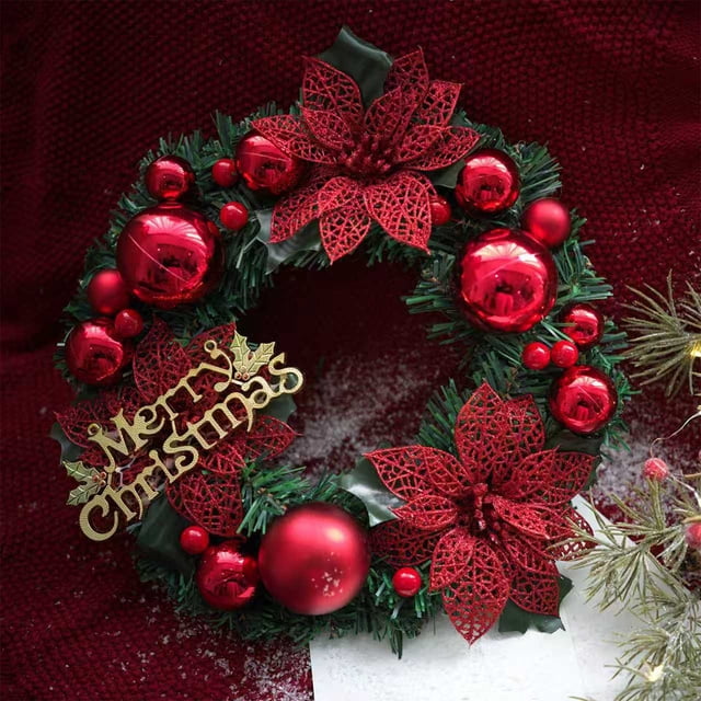 xihome Corona navideña grande de 30 cm para puerta con bayas rojas y decoracin dorada para decorar el hogar en estas fiestas.