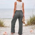 thumbnail image 5 of Wide Leg Linen Pants for Women Casual Drawstring Palazzo Pants Summer Vacation Beach Flowy Trousers with Pockets, 2XL, 5 of 7