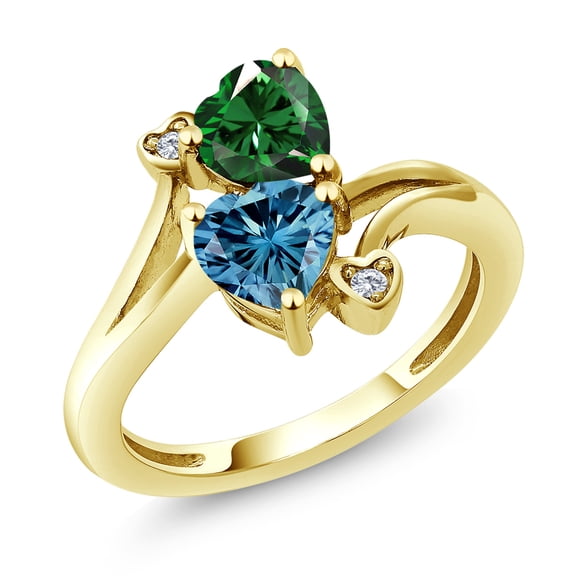 Gem Stone King 10K Yellow Gold Diamond Accent Ring Nano Emerald Persian Blue Moissanite (1.53 Cttw)