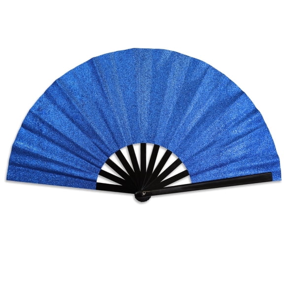 Glitter Royal Blue Large Hand Fan – Folding Handheld Fan for Raves, Parties, Costumes, and Dancing